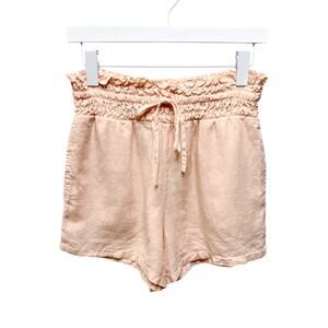 CLOTH & STONE Linen Smocked Drawstring Shorts Pockets Pale Coral Pink Sz S